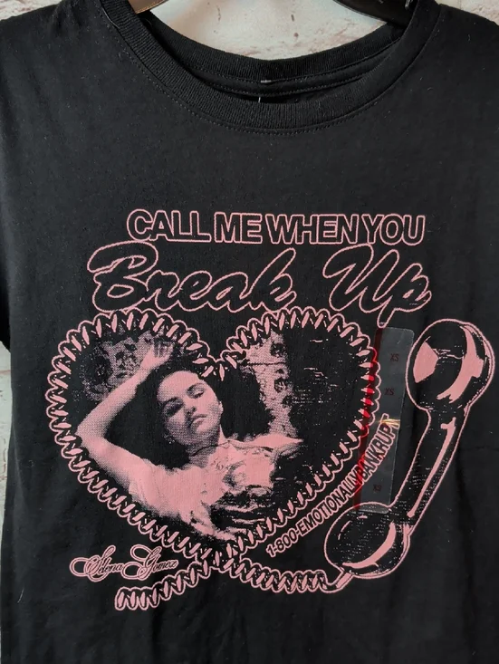 Call Me When You Break Up Graphic Tee - Black & Pink Xs Nwt Selena Gomez - Picture 2 of 4
